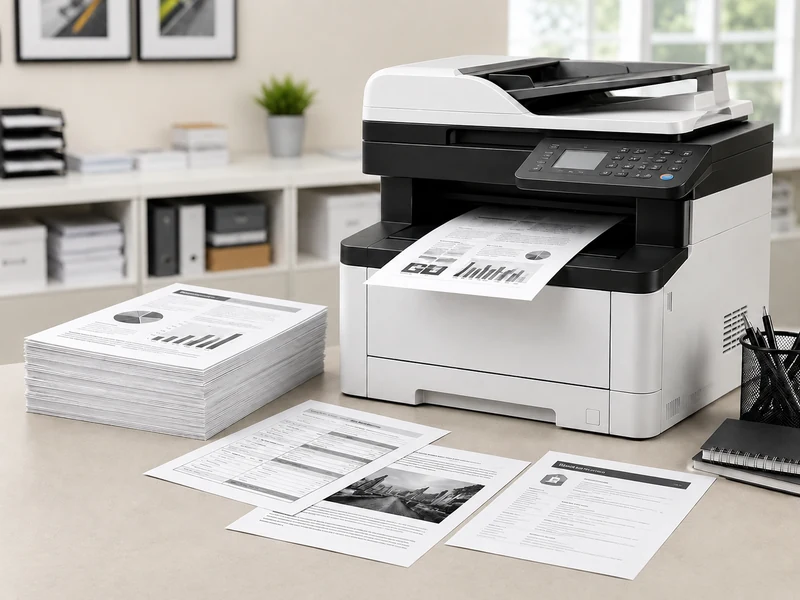 Black and white document printer producing reports and office documents