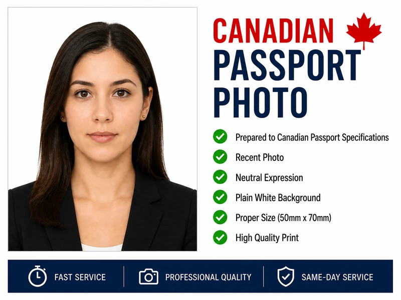 Canadian passport photo service with professional passport-style portrait prepared to Canadian specifications
