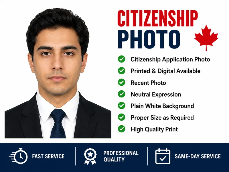 Citizenship photo service with professional citizenship application photo and printed or digital options